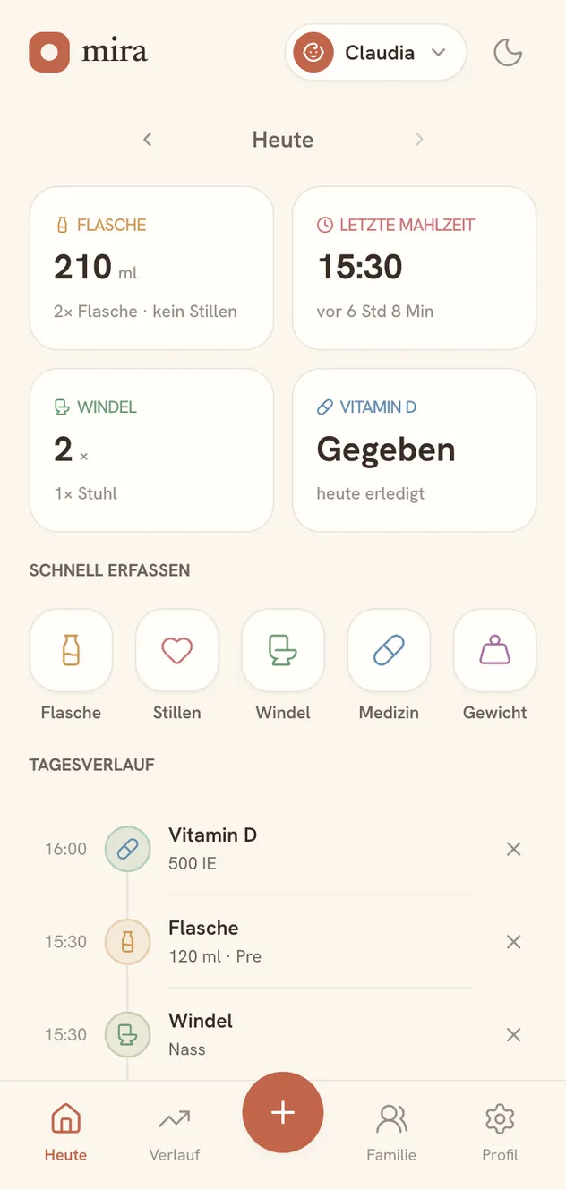 Mira App — Ansicht Heute